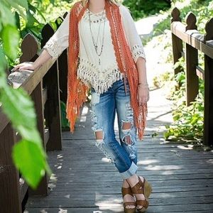 Buckle orange fringe vest